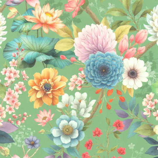 Chinoiserie Flowers on Green Italian Paper ~ Kartos Italy